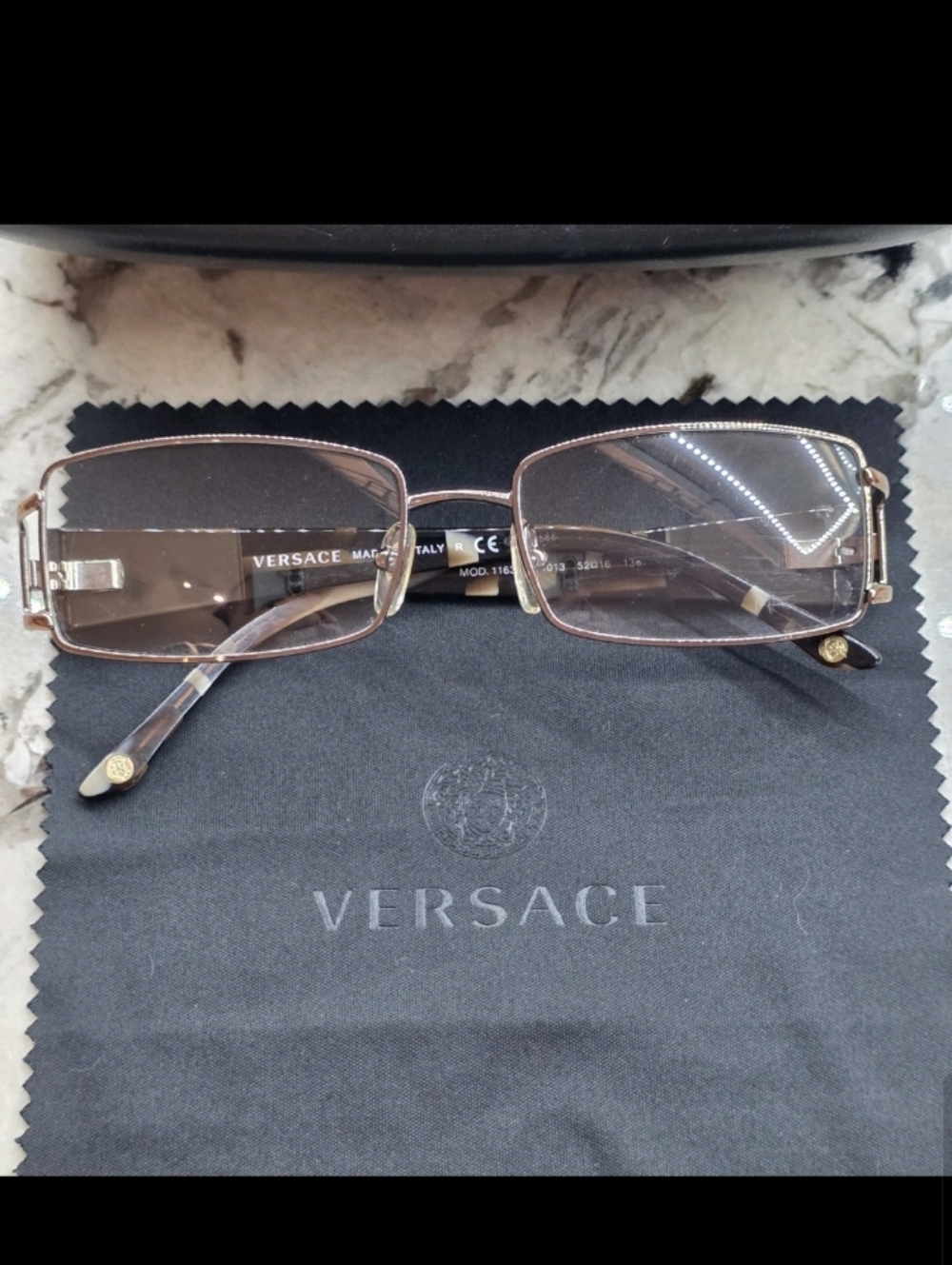 Versace Brown and Gold Rectangular Metal Frame Glasses